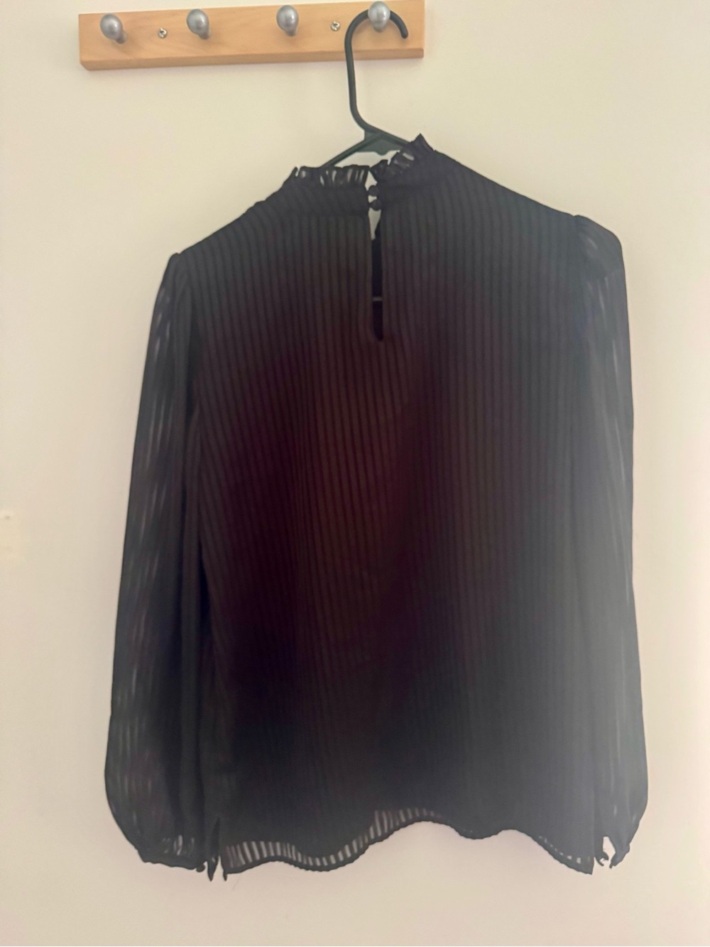 Vince Camuto Black Pleated Ruffle Neck Long-Sleeve Blouse - Picture 6 of 11